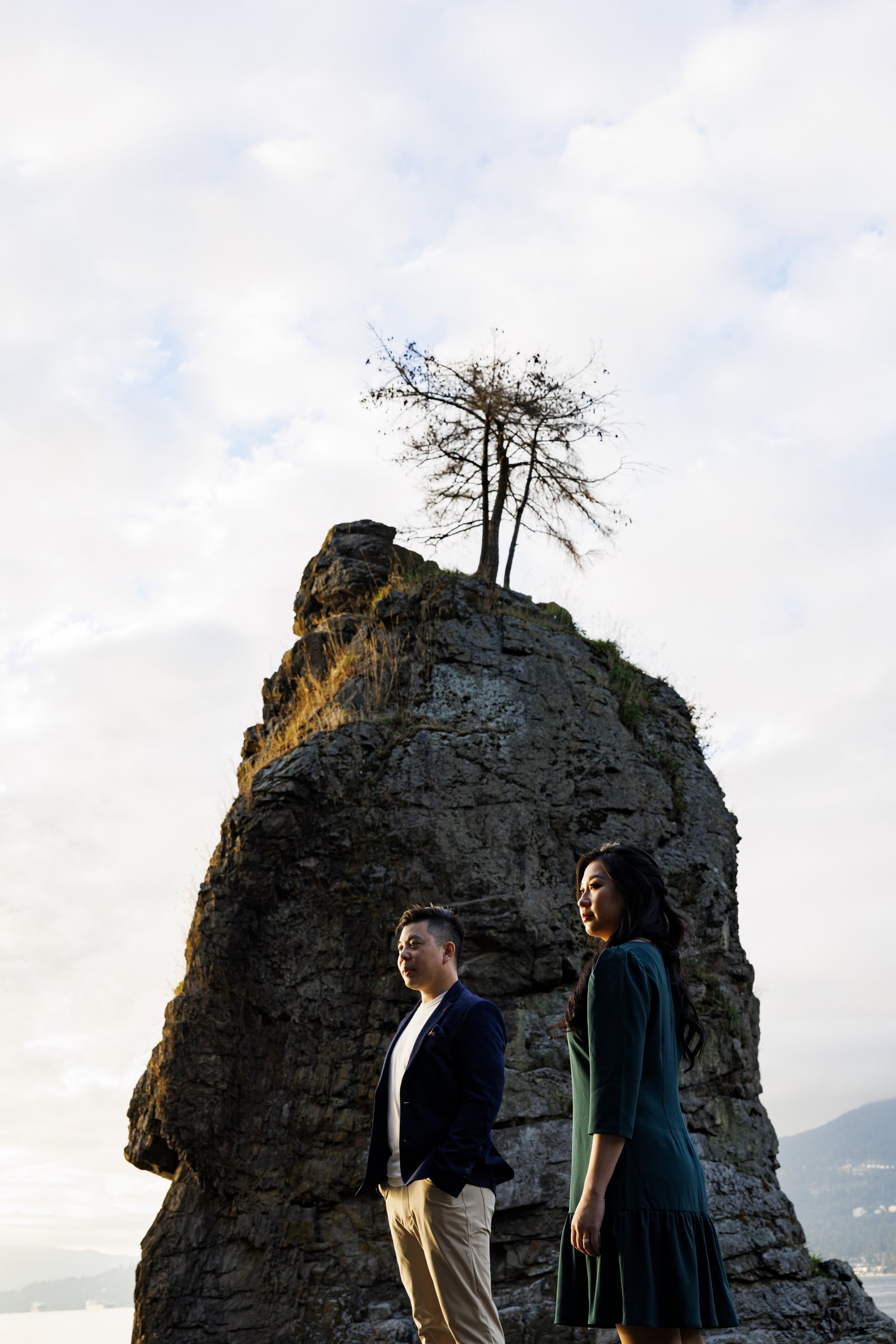 At the base of Siwash Rock at dusk